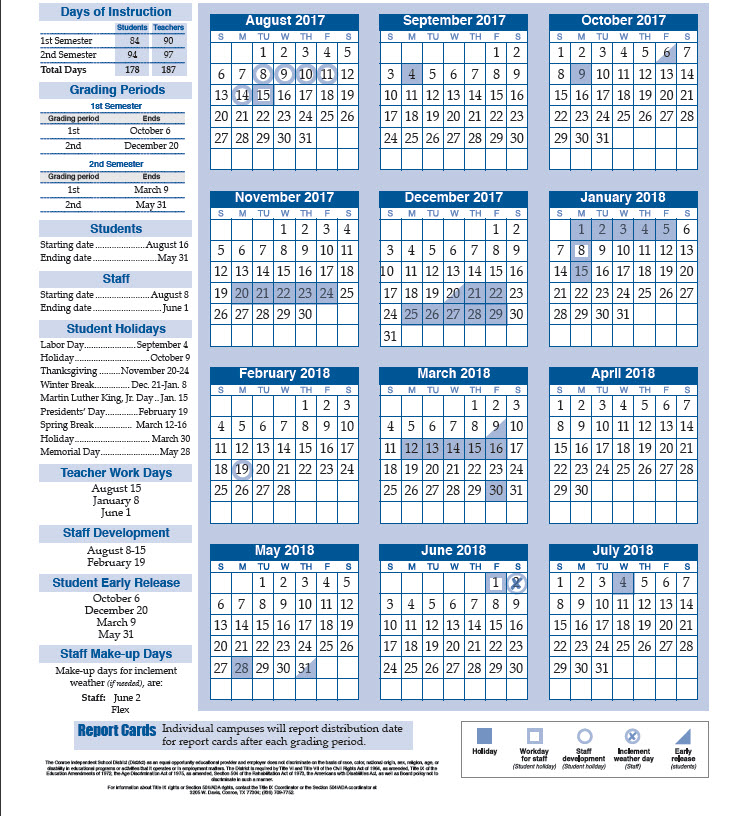 Conroe ISD 2017-2018 School Calendar