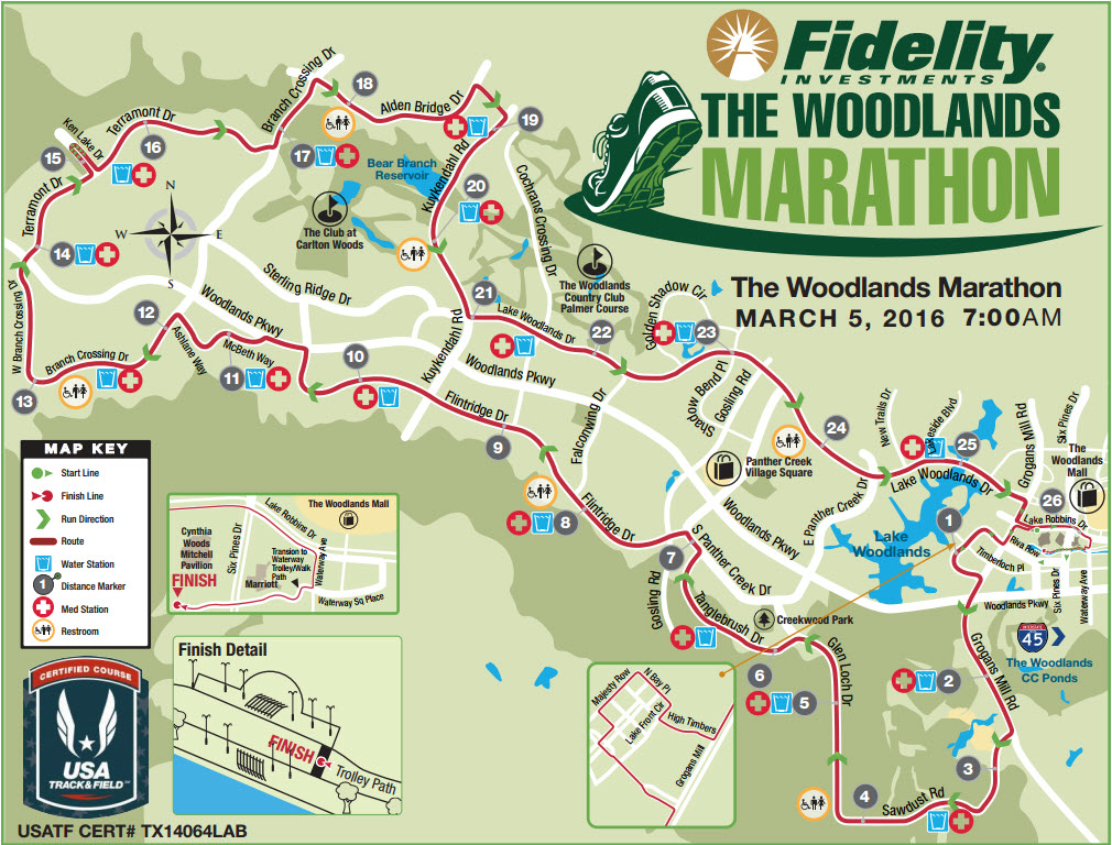 The Woodlands Marathon 2016 map