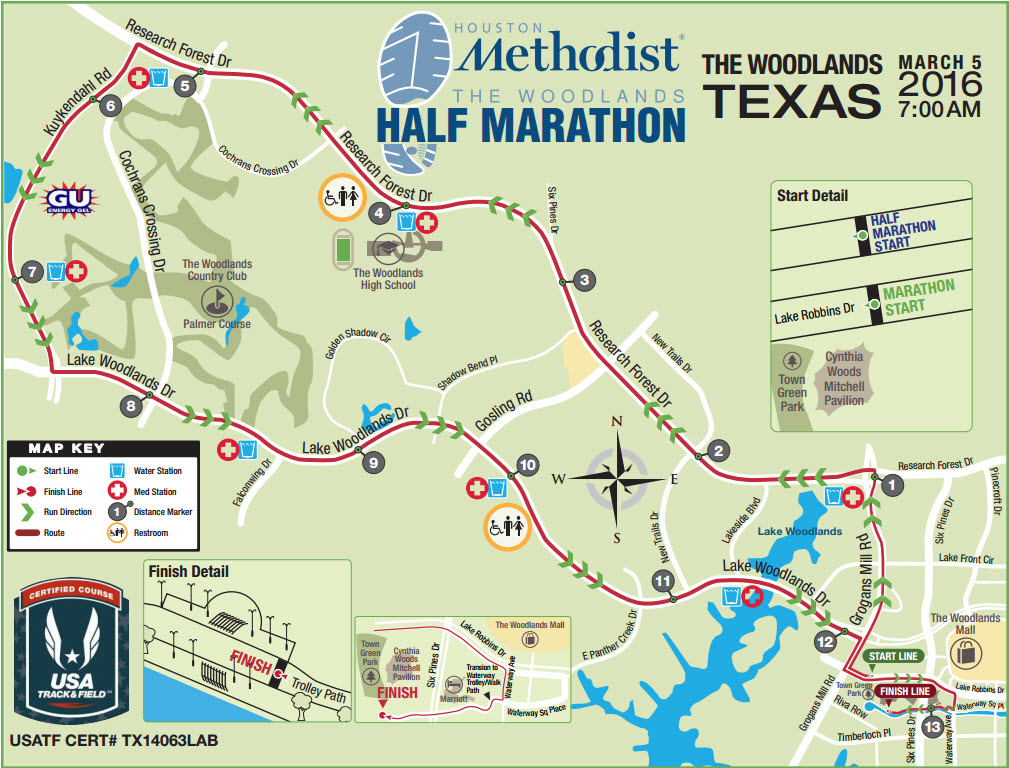 The Woodlands half marathon 2016 map